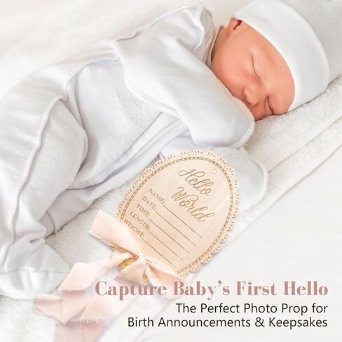 لافتة إعلان Hello World Baby، لافتة على شكل قوس وردي لحديثي الولادة، لافتة اسم خشبية للمستشفى، مع وسادة حبر لليد وبصمات القدم، وقلم تحديد، وشريط فيونكة لدعامة صورة الطفل وتذكارها in Kuwait