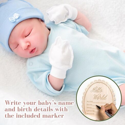 لافتة إعلان Hello World Baby، لافتة على شكل قوس وردي لحديثي الولادة، لافتة اسم خشبية للمستشفى، مع وسادة حبر لليد وبصمات القدم، وقلم تحديد، وشريط فيونكة لدعامة صورة الطفل وتذكارها in Kuwait