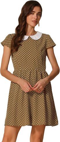 فستان نسائي من Allegra K بياقة بيتر بان وأكمام قصيرة وخط A متباين منقط in Kuwait