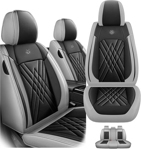 Car Seat Covers Fit for Hyundai Tucson 2005-2025 Airbag Compatible 360° Full Wrapped Set Covers Premium Nappa Leather Storage Pocket Zipper Design, Black Gray, Full Set in Kuwait