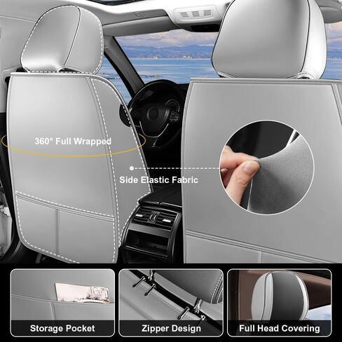 Car Seat Covers Fit for Hyundai Tucson 2005-2025 Airbag Compatible 360° Full Wrapped Set Covers Premium Nappa Leather Storage Pocket Zipper Design, Black Gray, Full Set in Kuwait