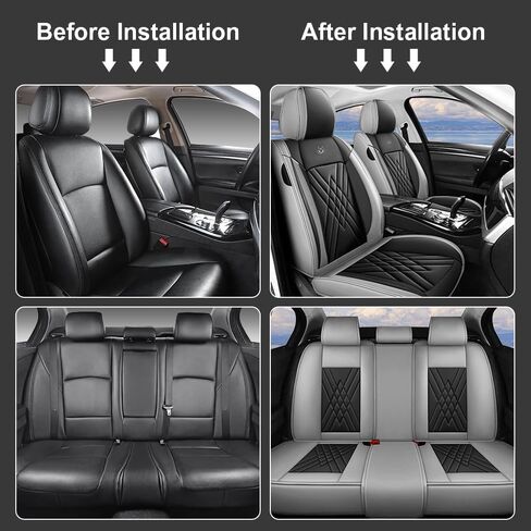 Car Seat Covers Fit for Hyundai Tucson 2005-2025 Airbag Compatible 360° Full Wrapped Set Covers Premium Nappa Leather Storage Pocket Zipper Design, Black Gray, Full Set in Kuwait