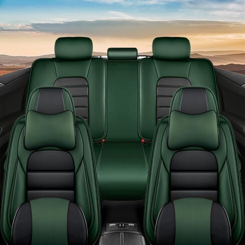أغطية مقاعد جلدية لسيارة Toyota Corolla 2006-2025 2026، أغطية مقاعد السيارة مجموعة كاملة، واقيات مقاعد مقاومة للماء، أغطية مقاعد السيارات، مقاعد داخلية ناعمة للسيارات (أسود وأخضر) in Kuwait
