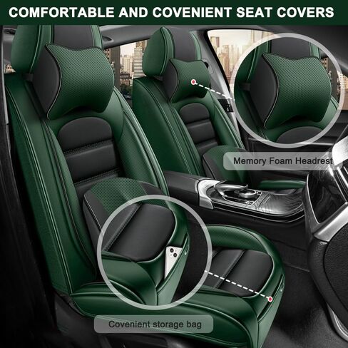 أغطية مقاعد جلدية لسيارة Toyota Corolla 2006-2025 2026، أغطية مقاعد السيارة مجموعة كاملة، واقيات مقاعد مقاومة للماء، أغطية مقاعد السيارات، مقاعد داخلية ناعمة للسيارات (أسود وأخضر) in Kuwait