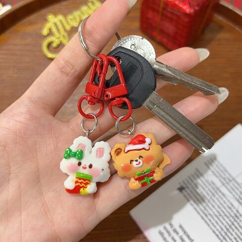2/4PCS Christmas Resin Key Chains Santa Claus Rabbit Bear Cute Keychain Pendant Key Ring Christmas Gift,6.5cm in Saudi Arabia