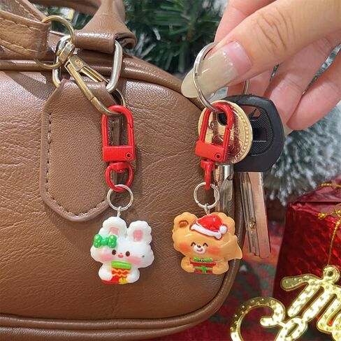 2/4PCS Christmas Resin Key Chains Santa Claus Rabbit Bear Cute Keychain Pendant Key Ring Christmas Gift,6.5cm in Saudi Arabia