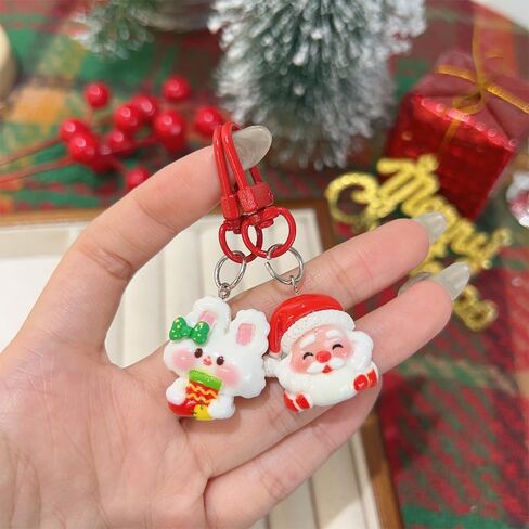 2/4PCS Christmas Resin Key Chains Santa Claus Rabbit Bear Cute Keychain Pendant Key Ring Christmas Gift,6.5cm in Saudi Arabia