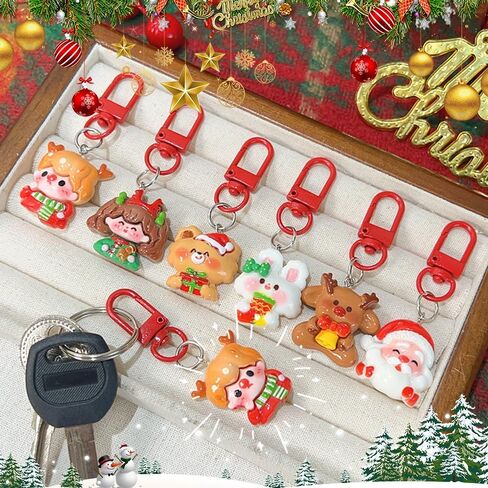 2/4PCS Christmas Resin Key Chains Santa Claus Rabbit Bear Cute Keychain Pendant Key Ring Christmas Gift,6.5cm in Saudi Arabia