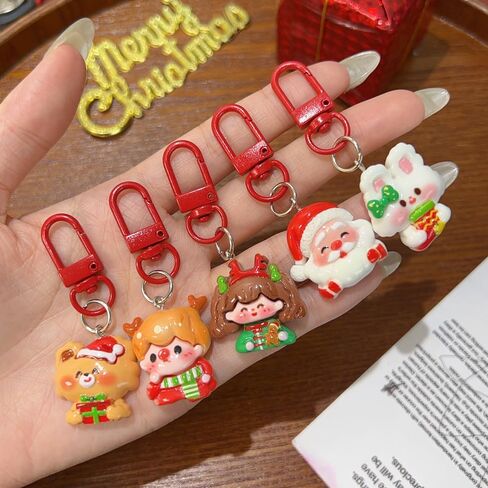 2/4PCS Christmas Resin Key Chains Santa Claus Rabbit Bear Cute Keychain Pendant Key Ring Christmas Gift,6.5cm in Saudi Arabia