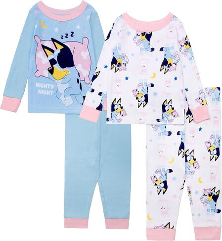 Bluey Girls 4-Piece Pajama Set, Long Sleeve Tops and Pants Sleepwear in Saudi Arabia