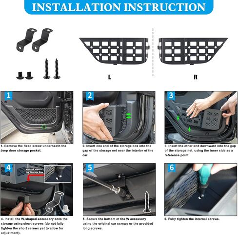 Metal Front Door Pocket Storage Box Compatible with Jeep Wrangler JL JLU 4XE 2018-2024 & Gladiator JT 2020-2024 Rubicon Sport Sahara Interior Door Storage Organizer Molle Panels（Not Fit Power Seats） in Kuwait