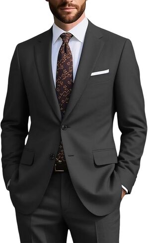 Mens Suits Slim Fit 2 Piece, Solid Blazer Pants Business Suit Set Prom Tuxedo Wedding Suit Jacket Pants Set in Saudi Arabia