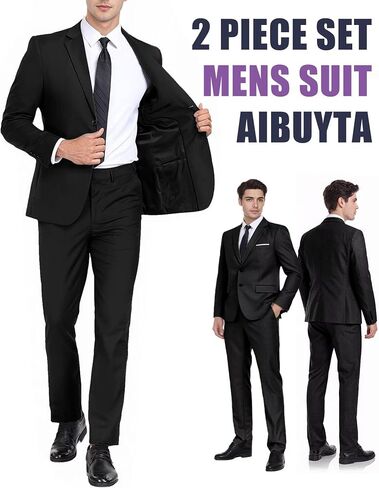 Mens Suits Slim Fit 2 Piece, Solid Blazer Pants Business Suit Set Prom Tuxedo Wedding Suit Jacket Pants Set in Saudi Arabia