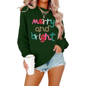 MOUSYA Oversized Christmas Pullovers Women Merry Bright Colorful Letter Printed Sweatshirt Christmas Long Sleeve Sweatshirt in Kuwait