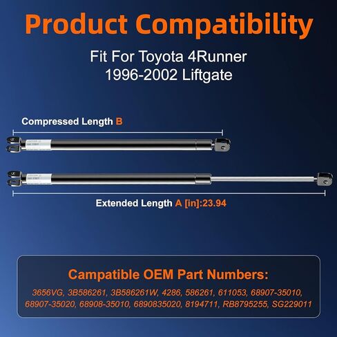 الكمية (2) 6815 دعم رفع بديل لباب رفع الضغط الإضافي متوافق مع فتحة الباب الخلفي Toyota 4Runner 1996-2002، استبدال دعامة صدمات صندوق السيارة OE# 3656VG، 3B-586261-W، 68907-35010 in Saudi Arabia