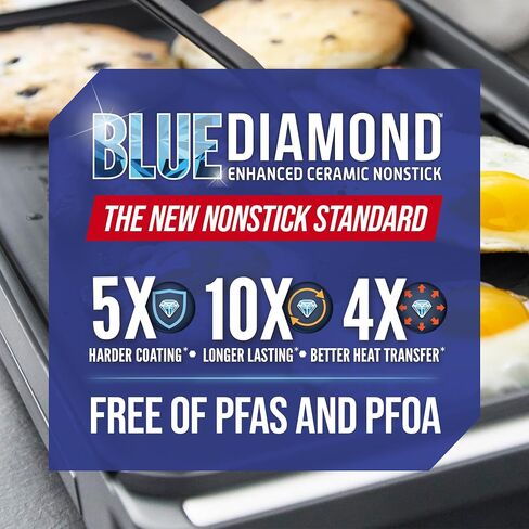 Blue Diamond 7QT 5-in-1 مقلاة كهربائية كبيرة إضافية ، داخلية صحية غير لاصقة ، خالية من PFAs غير سامة ، والتحكم في درجة الحرارة ، ودية عائلية ، ومقابض باردة ، ونظيفة سهلة ، الجرافيت in Kuwait
