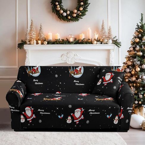 Christmas Theme Stretch Sofa Cover,Christmas Tree Candy Snowman Cookies Snowhouse Holiday Elastic Couch Cover Soft Red Sofa Slipcover for Living Room(3 Seater) in Saudi Arabia
