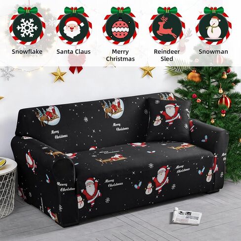 Christmas Theme Stretch Sofa Cover,Christmas Tree Candy Snowman Cookies Snowhouse Holiday Elastic Couch Cover Soft Red Sofa Slipcover for Living Room(3 Seater) in Saudi Arabia