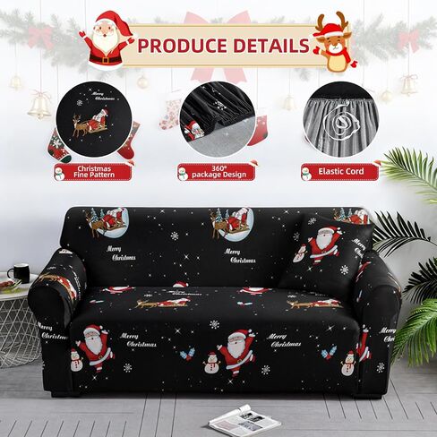 Christmas Theme Stretch Sofa Cover,Christmas Tree Candy Snowman Cookies Snowhouse Holiday Elastic Couch Cover Soft Red Sofa Slipcover for Living Room(3 Seater) in Saudi Arabia
