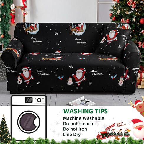 Christmas Theme Stretch Sofa Cover,Christmas Tree Candy Snowman Cookies Snowhouse Holiday Elastic Couch Cover Soft Red Sofa Slipcover for Living Room(3 Seater) in Saudi Arabia