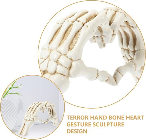 Homoyoyo Skeleton Heart Hands Shaped Finger Gesture Sculpture Resin Skeleton Hand Love Statues Heart Sculpture Gesture for Home Bedroom Bookshelf Shelves Decor Wedding Halloween Desk Bookshelf Decor in Saudi Arabia