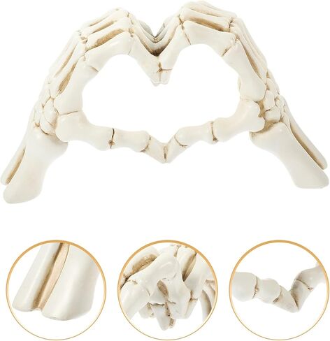 Homoyoyo Skeleton Heart Hands Shaped Finger Gesture Sculpture Resin Skeleton Hand Love Statues Heart Sculpture Gesture for Home Bedroom Bookshelf Shelves Decor Wedding Halloween Desk Bookshelf Decor in Saudi Arabia