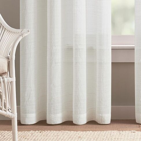 DKNY Linen Antigua Jute Textured Curtains for Living Room or Bedroom - 50" x 84" - Set of 2 Matching Curtain Panels Modern Farmhouse Style - White Linen in Saudi Arabia
