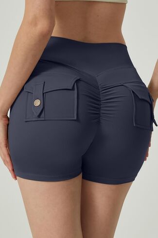 Women's High Waist Yoga Shorts Comfortable Workout Shorts with Pockets for Gym Running and Fitness Activities in Saudi Arabia