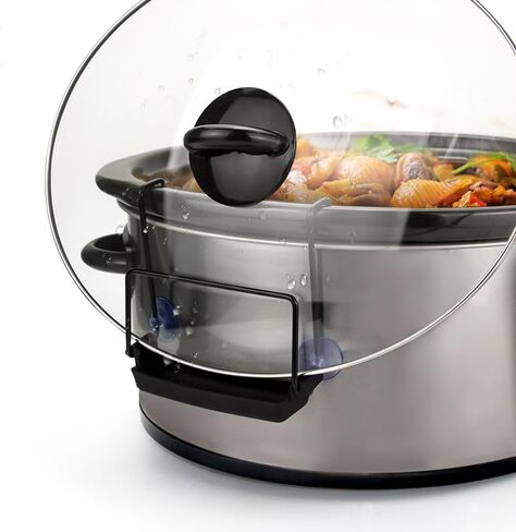 حامل غطاء طباخ بطيء للطهي ، منظم غطاء وعاء خالٍ من اليدين يناسب معظم الطهي البطيء ، رف غطاء وعاء من الفولاذ المقاوم للصدأ مع حوض السيليكون لا يوجد أي فوضى (أسود ، حزمة واحدة) in Kuwait