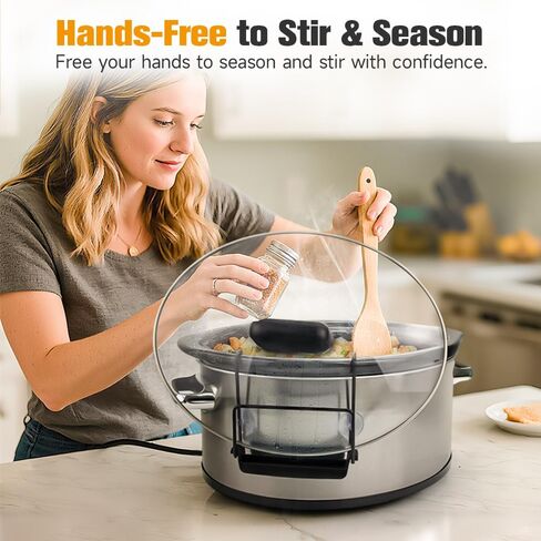 حامل غطاء طباخ بطيء للطهي ، منظم غطاء وعاء خالٍ من اليدين يناسب معظم الطهي البطيء ، رف غطاء وعاء من الفولاذ المقاوم للصدأ مع حوض السيليكون لا يوجد أي فوضى (أسود ، حزمة واحدة) in Kuwait