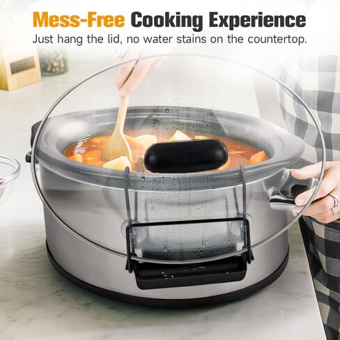 حامل غطاء طباخ بطيء للطهي ، منظم غطاء وعاء خالٍ من اليدين يناسب معظم الطهي البطيء ، رف غطاء وعاء من الفولاذ المقاوم للصدأ مع حوض السيليكون لا يوجد أي فوضى (أسود ، حزمة واحدة) in Kuwait