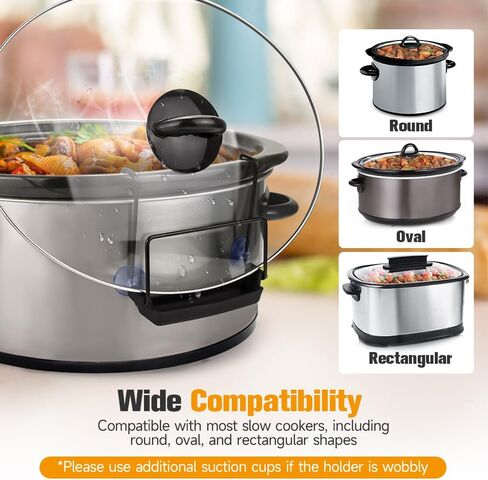 حامل غطاء طباخ بطيء للطهي ، منظم غطاء وعاء خالٍ من اليدين يناسب معظم الطهي البطيء ، رف غطاء وعاء من الفولاذ المقاوم للصدأ مع حوض السيليكون لا يوجد أي فوضى (أسود ، حزمة واحدة) in Kuwait