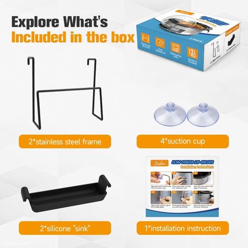 حامل غطاء طباخ بطيء للطهي ، منظم غطاء وعاء خالٍ من اليدين يناسب معظم الطهي البطيء ، رف غطاء وعاء من الفولاذ المقاوم للصدأ مع حوض السيليكون لا يوجد أي فوضى (أسود ، حزمة واحدة) in Kuwait