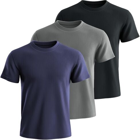 Huukeay 3 Pack رجالية كبيرة وطويلة مضلع تي شيرت طاقم الرقبة قصيرة الأكمام حجم كبير تيز عادية سليم صالح متماسكة القمصان in Kuwait