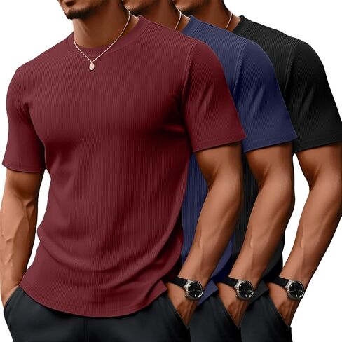 Huukeay 3 Pack رجالية كبيرة وطويلة مضلع تي شيرت طاقم الرقبة قصيرة الأكمام حجم كبير تيز عادية سليم صالح متماسكة القمصان in Kuwait