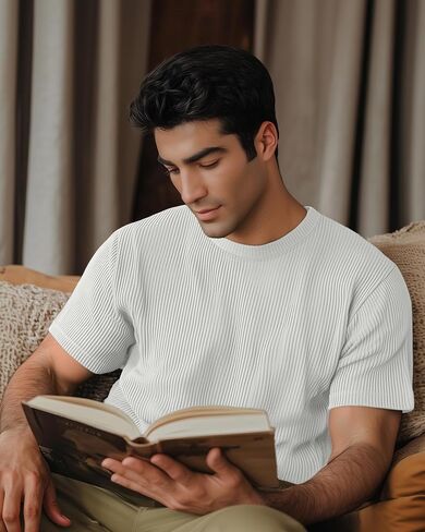 Huukeay 3 Pack Men's Big and Tall Ribbed T Shirts Crew Neck Short Sleeve Plus Size Tees Casual Slim Fit Knit Shirts in Kuwait