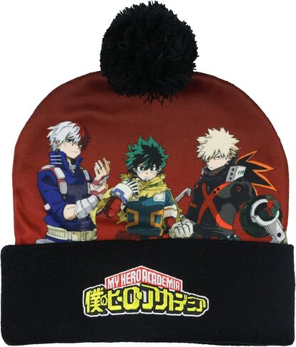 Bioworld My Hero Academia Beanie Deku Shoto Bakugo Sublimated Knit Cuffed Winter Hat with Pom Multicolored in Saudi Arabia