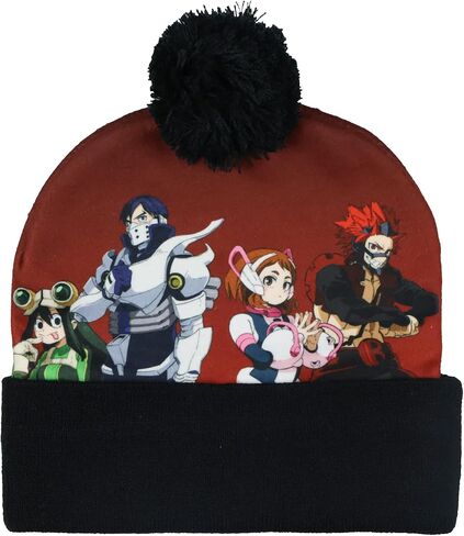 Bioworld My Hero Academia Beanie Deku Shoto Bakugo Sublimated Knit Cuffed Winter Hat with Pom Multicolored in Saudi Arabia