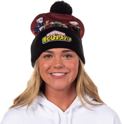 Bioworld My Hero Academia Beanie Deku Shoto Bakugo Sublimated Knit Cuffed Winter Hat with Pom Multicolored in Saudi Arabia
