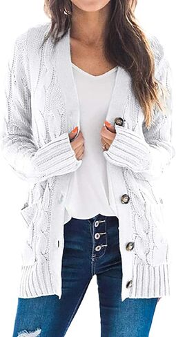 Women's Cable Knit Cardigan Sweaters Open Front Button Down Knitwear Loose Oversized Fall Outerwear Coat with Pocket in Saudi Arabia