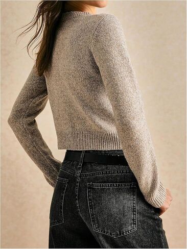 WDIRARA Women's Button Down Cardigan Sweater Crew Neck Long Sleeve Knit Crop Top in Saudi Arabia