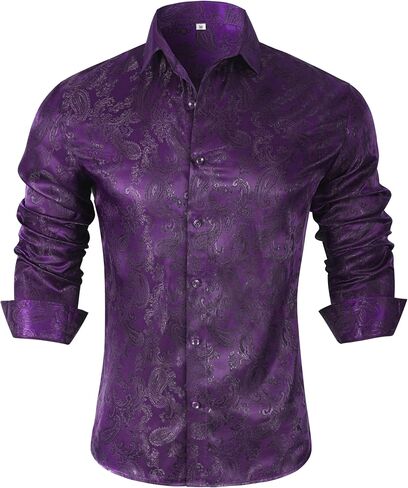 Men’s Silk Paisley Western Dress Shirt, Long Sleeve Button Down Casual Regular Fit Shirt for Party and Wedding in Saudi Arabia