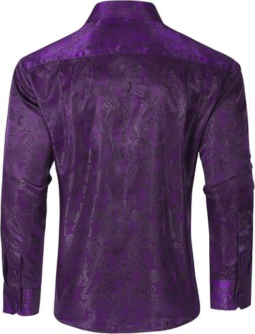 Men’s Silk Paisley Western Dress Shirt, Long Sleeve Button Down Casual Regular Fit Shirt for Party and Wedding in Saudi Arabia