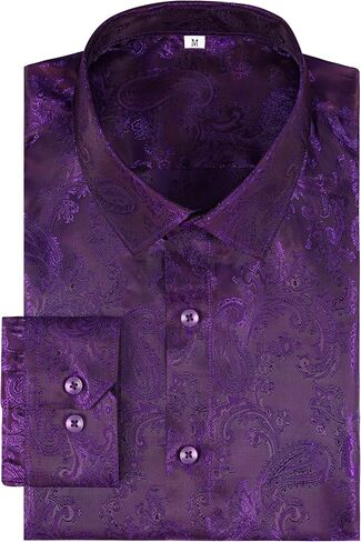 Men’s Silk Paisley Western Dress Shirt, Long Sleeve Button Down Casual Regular Fit Shirt for Party and Wedding in Saudi Arabia