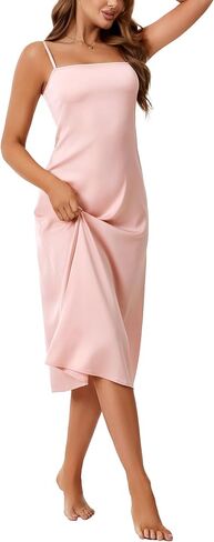 Rooscier Women's Satin Spaghetti Strap Slip Nightdress Backless A Line Long Nightgowns in Saudi Arabia