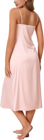 Rooscier Women's Satin Spaghetti Strap Slip Nightdress Backless A Line Long Nightgowns in Saudi Arabia