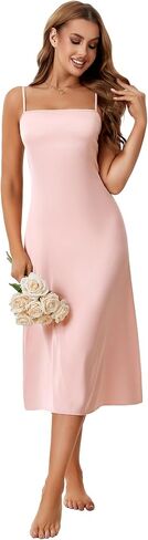 Rooscier Women's Satin Spaghetti Strap Slip Nightdress Backless A Line Long Nightgowns in Saudi Arabia