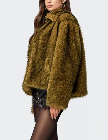 Wyeysyt Women's Faux Fur Coat Lapel Fluffy Faux Fur Jacket Long Sleeve Open Front Winter Jackets Parka Shaggy Short Coat in Saudi Arabia