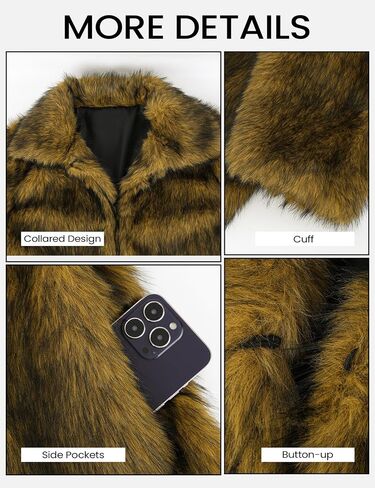 Wyeysyt Women's Faux Fur Coat Lapel Fluffy Faux Fur Jacket Long Sleeve Open Front Winter Jackets Parka Shaggy Short Coat in Saudi Arabia