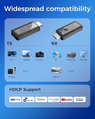 Wireless HDMI Transmitter and Receiver with Adapter 4K, Wireless HDMI Extender 1080P HDMI Wireless Kit, Plug & Play, Support 2.4/5GHz for Streaming Video and Audio to Monitor from Laptop/Pc/Tv Box in Kuwait